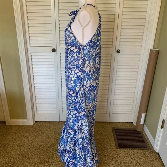 Claudia Collezioni Blue & White Floral Linen Blend Maxi Dress Size S - Picture 4 of 8